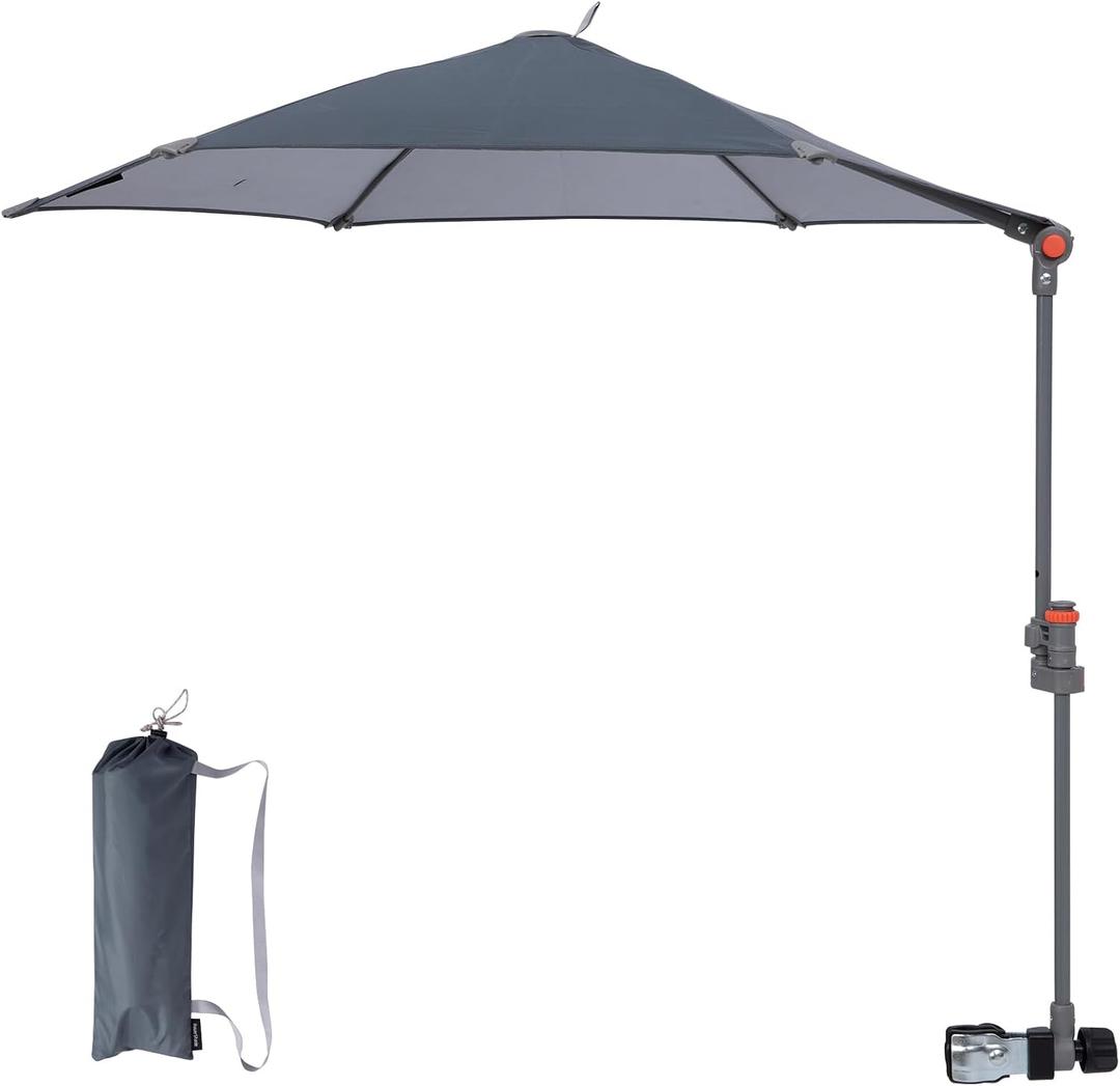 FUNDANGO Camping Chair Umbrella Adjustable with Clamp UPF 50+ (Grey)