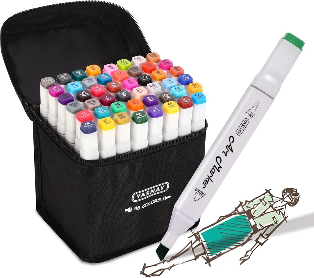 YASNAY Markers, 48 Colors Dual Tip Art Marker, Drawing Markers, Coloring Marker for Kids Sketching Adult Coloring