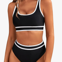 BMJL Women's High Waisted Bikini Sets Sporty Two Piece Swimsuits Color Block Cheeky High Cut Bathing Suits L
