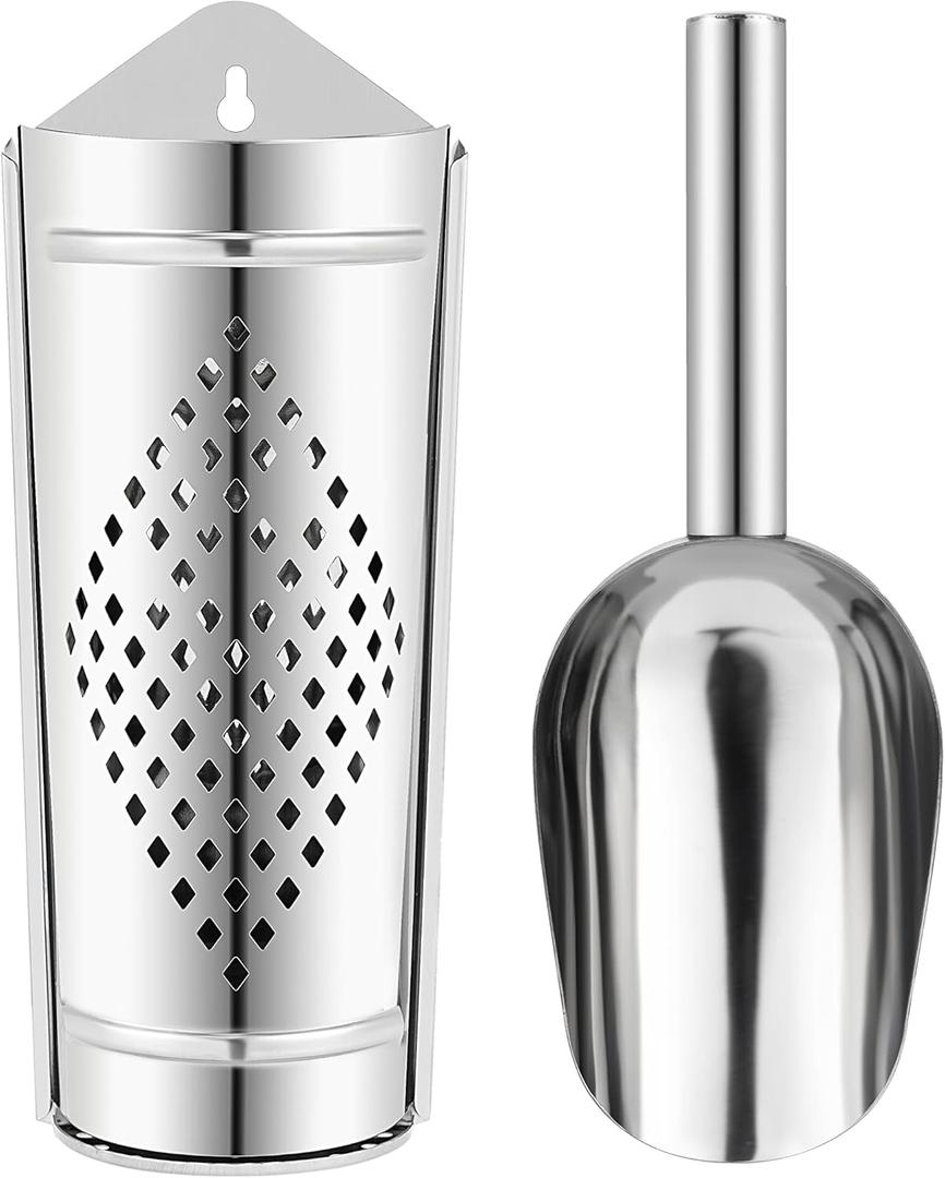 Stainless Steel Ice Scoop with Magnetic Holder for Ice Maker, Kitchen Freezer or RefrigeratorGreat Accessory for House Appliance with Trackless Velcro Included 