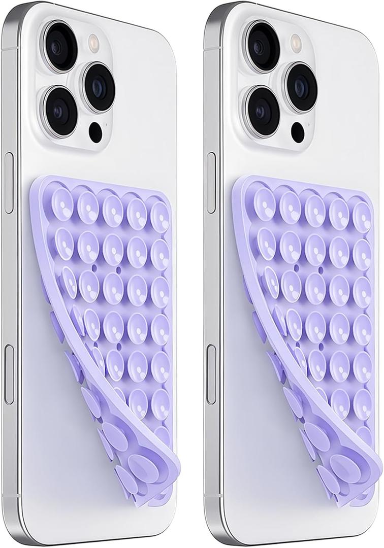 AZXYI Anteel 2 Pack Silicone Suction Cup Phone Case Mount Double Sided, Non Slip Phone Accessories for Cellphone, Hands-Free Strong Grip Silicon Phone Holder for Selfies and Videos (Lavender)