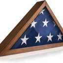 HBCY Creations Flag Display Case for 5' x 9.5' American Veteran Burial Solid Wood Rustic Brown Frame with Glass Front Wall Mount or Standing Display, Box