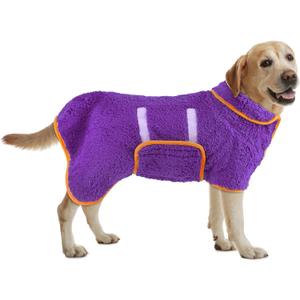 Bienbee Dog Bathrobe, Quick Drying Super Absorbent Pet Robes for Small Medium Large Dogs, Drying Coat for After Bath & Swim, Warm & Cozy Dogs Towels, Dog Puppy Bath Supplies, Purple L
