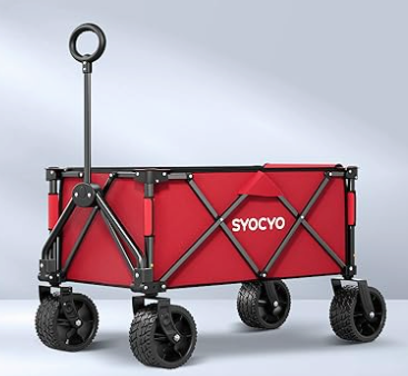 Collapsible Wagon with Big Wheels, Beach Wagons Carts Foldable with All-Terrain Wheels, Large Weight Capacity Heavy Duty Carts with Cup Holders for Camping, Garden, Sports