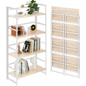 BHG Vintage Multifunctional Folding Bookshelf, No-Assembly Plant Stand Storage Rack Shelves for Home Office (White, 4-Tier)
