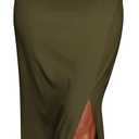 PRETTYGARDEN Women's Summer One Shoulder Long Formal Dresses Sleeveless Ruched Bodycon Wedding Guest Slit Maxi Dress (Large, Army Green)