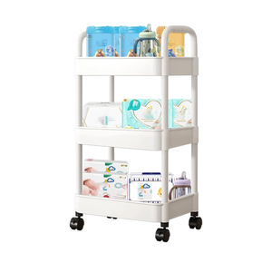 Baby Diaper Caddy, Plastic Movable Diaper Cart with Wheels Newborn Nursery Essentials Baby Diapers Organizer for Changing Table & Crib, Easy to Assemble, White