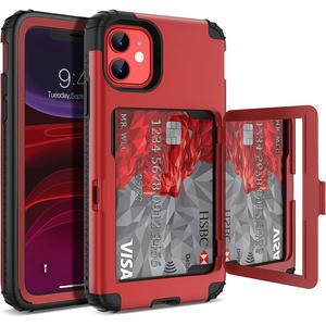 iPhone 11 Wallet Case for Women, Men - WeLoveCase Defender Credit Card Holder Cover with Hidden Mirror Three Layer Shockproof Heavy Duty Protection All-Round Armor Protective Case for iPhone 11 Red