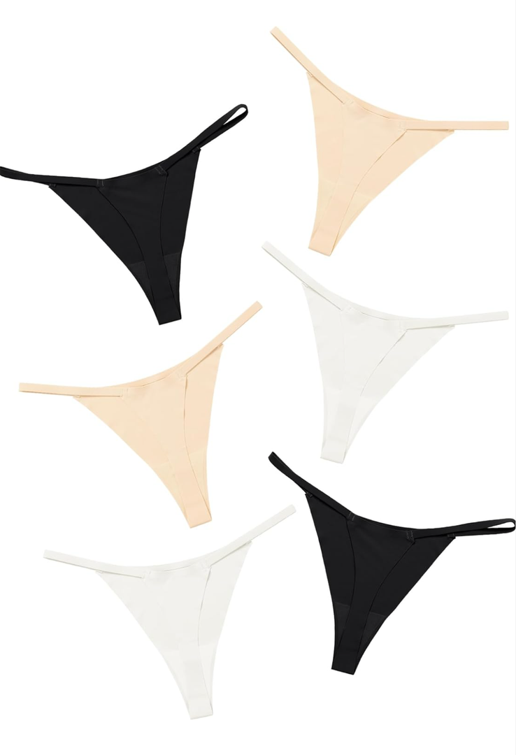 DEANGELMON Seamless G-string Thongs for Women - No Show Thong Underwear Low Rise Stretch Panties Workout Pack, S