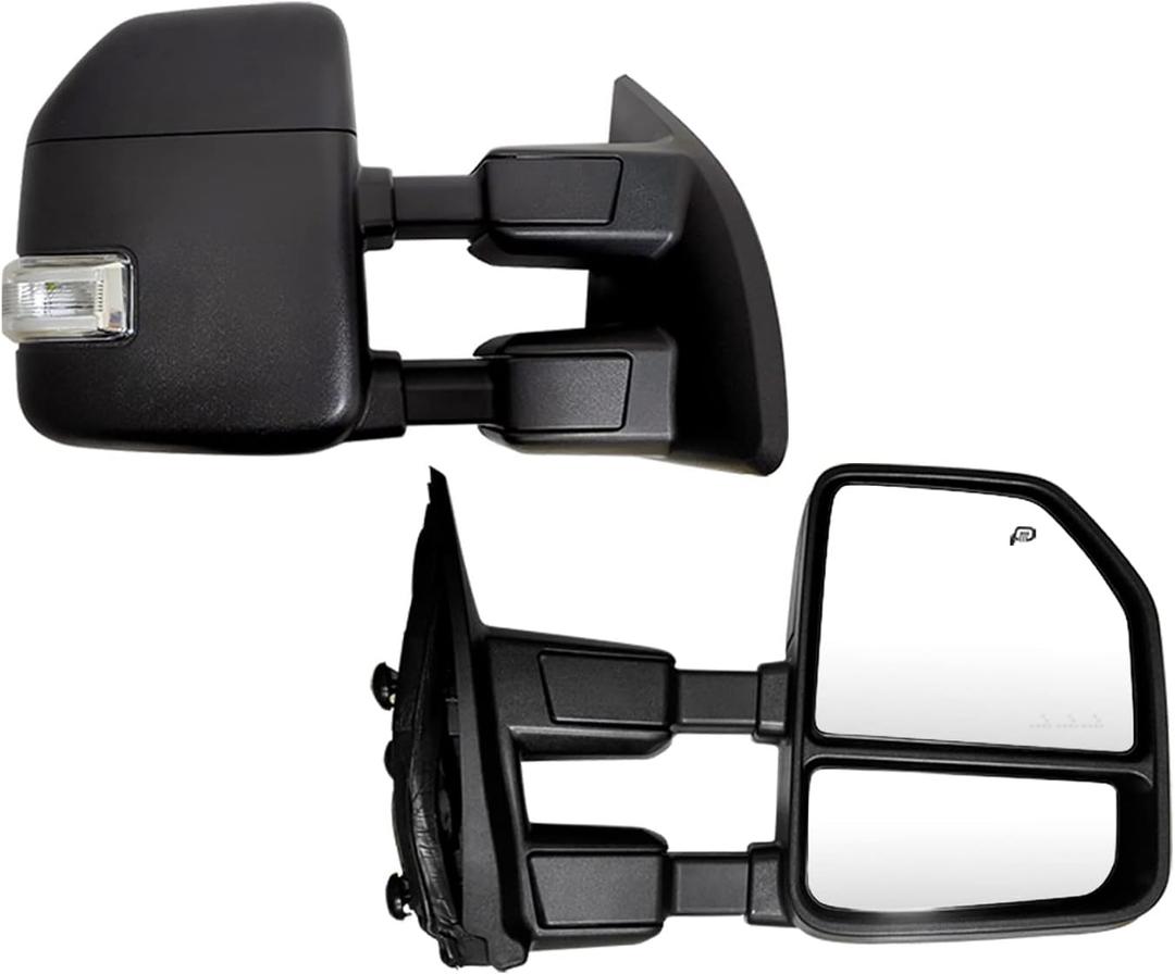 Pair Set Towing Mirrors Compatible with 1999-2016 Ford F250 F350 F450 F550 Super Duty Truck Side Tow Mirrors with Turn Signal and Auxiliary Lamp (Black)