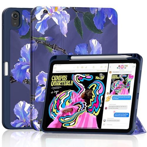 DJ&RPPQ Case for iPad (A16) 11th Generation 11-inch 2025, iPad 10th Generation 10.9-inch 2022, with Pencil Holder-[Auto Wake/Sleep] Slim Folding Stand Cover with Soft TPU Back Cover -Flower