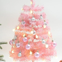 Pink Mini Christmas Tree,2Ft/24Inch Tabletop Small Christmas Tree with Light Ball Ornaments,Battery Operated Desktop Miniature DIY Tree Christmas Decorations