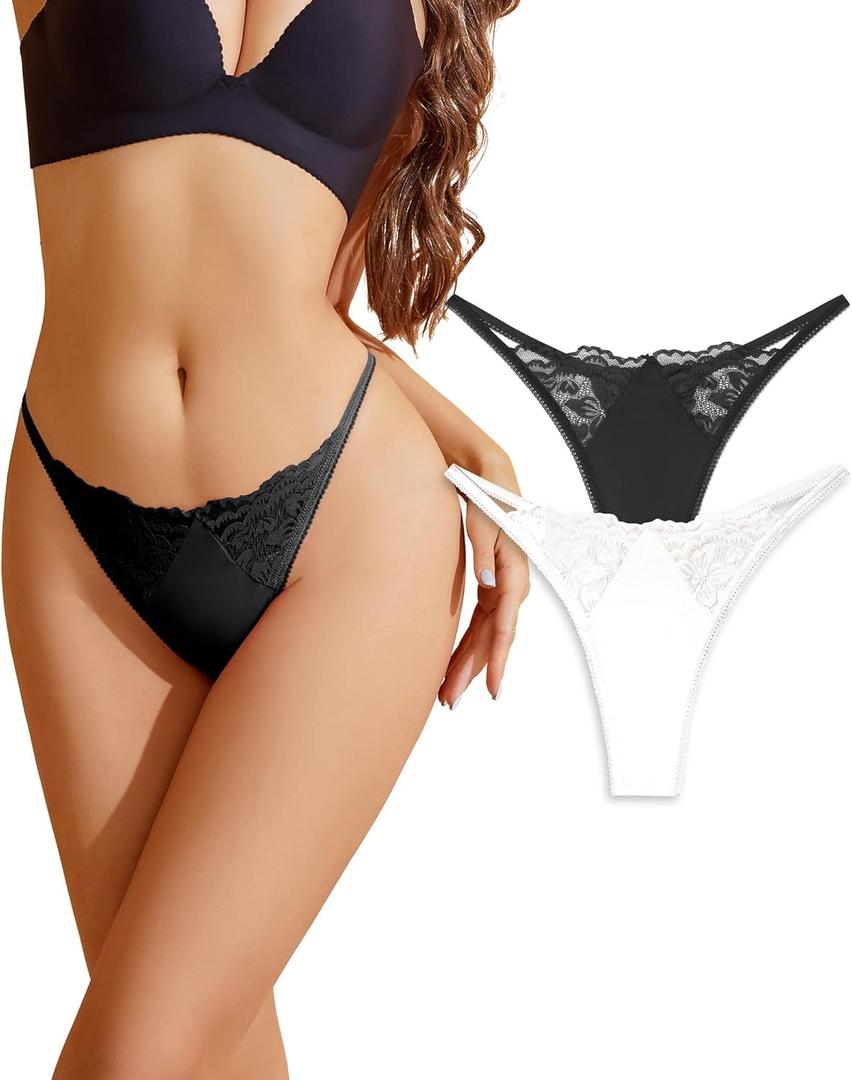 G-String Thongs for Women Lace Thongs Black Thongs for Women Panties (Black, L)