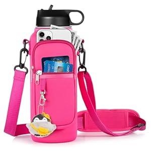 RRegeny Water Bottle Holder with Strap for Hydroflask 32oz 40oz, Carrier Sling Bag with Phone Pocket Water Bottle Sleeve for Men Women Hiking Camping Travelling（Rose 40oz）