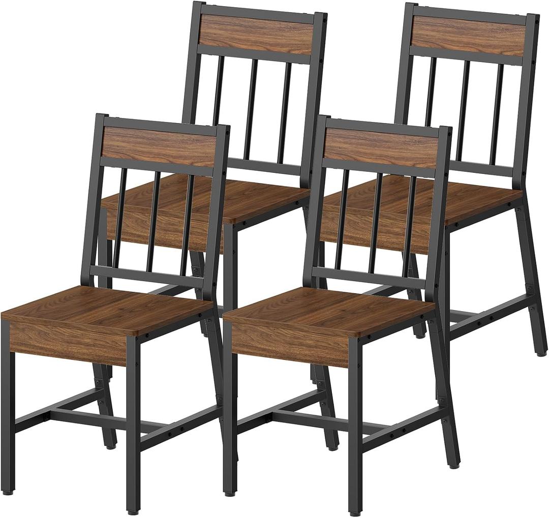 YATINEY Dining Chairs Set of 4, Kitchen Chairs with Metal Frame, Slanted Back, Industrial Dining Chair Set, for Kitchen, Living Room, Dark Walnut and Black CY03L4BH, 14.6"D x 14.6"W x 36.2"H