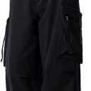 WZIKAI Womens Parachute Cargo Pants Y2K Baggy Cargo Pants Wide Leg Casual Joggers with Pockets (Small, Black)