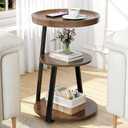 Round Side Table, 3-Tier Tray Top End Table with Storage Shelf, Ultra Stable Coffee End Table/Nightstand, Modern Farmhouse Couch Table for Living Room, Bedroom, Bedside Stand or Small Spaces, Walnut