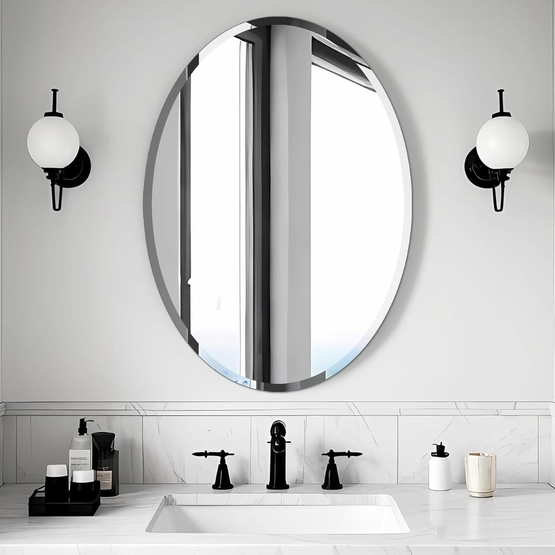 Bathroom Mirror for Over Sink, Oval Frameless Mirror, Beveled Polished Wall Mirror for Bathroom, Bedroom, Vanity and Entryway 20" x 28"