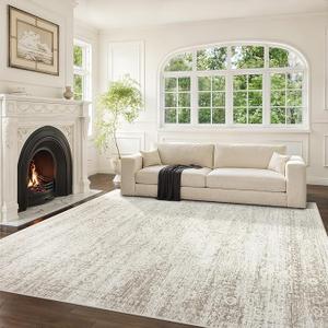 Washable Rugs 8x10 Rectangular Area Rugs for Living Room,Ultra Soft Faux Wool Retro Rugs for Bedroom,Dining Room,Non Slip&Non-Shedding Low Pile Vintage Print Rug Indoor Large Carpets for Home Office Decor, Beige-ivory-cream-brown-camel