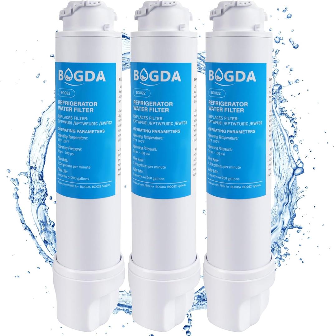 BOGDA Water Filter Fit for EPTWFU01 Frigi-Daire Replacement 3 count, Compatible with Pure-Source Ultra 2, EWF-02, 012505454226, 4562222, Multiple Filtration and Drink Clear, White