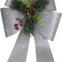 19" LED Lighted Sliver Tinsel Bow Christmas Decoration
