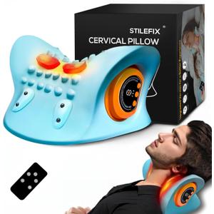 Neck Massager Pillow for Deep Tissue Pain Relief, Portable Neck Stretcher with Heat, 3 Adjustable Modes, Ergonomic 26 Shoulder Massager,Blue