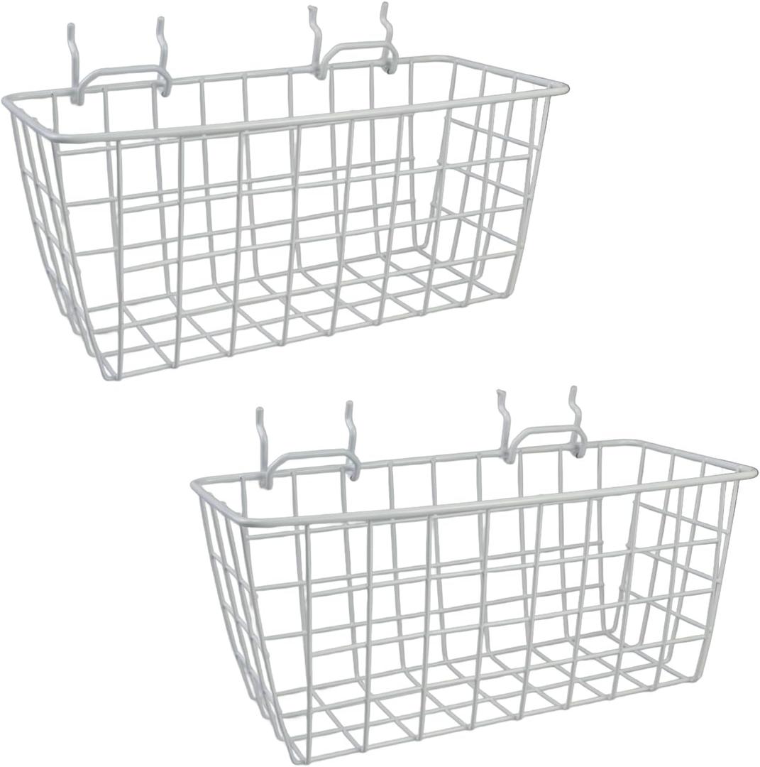 G.CORE 2 Pack Pegboard Baskets, Metal Shelves Hooks to 1/8" 1/4" Peg Boards, Peg Board Baskets Bins Set - Organize Tools Workbench Accessories Garage Storage Wall Mount Organizer Attachments (Medium)