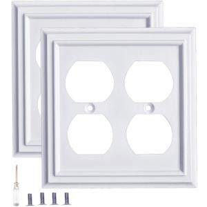 Pure White Decorative Outlet Covers Wall Plates, Bamboo Fiber Light Switch Covers, Natural Material Electric Receptacle Switch Plate Outlet Cover of various styles (2 Gang Duplex 2 Pack)