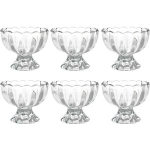 Iced Cream Dessert BowlSet of 66oz Vintage Glass ware with Heavy Base, Drinking Cup for Sundae, Fruit, Ice Cream, Snack, Condiment (6)