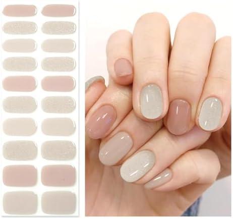 OAUEE Semi Cured Gel Nail Strips | Gel Nail Stickers with UV Light Required | Salon Quality, Easy Application and Removal（Golden Sands）, Set of 2