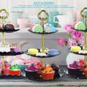 Honeydak 3 Sets of 3 Tier Serving Tray 3 Tiered Dessert Stand Wedding Cupcake Stand PP Plastic Cupcake Holder Dessert Tray Cake Fruit Candy Table Display Set for Birthday(Black)