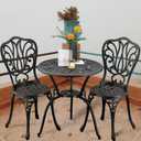 3-Piece Outdoor Bistro Set Cast Aluminum Patio bar Set with Umbrella Hole, Balcony, Backyard(Black, Butterfly)