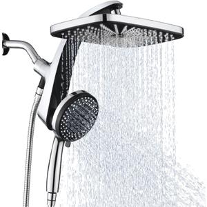 High Pressure Rain Shower Head: Upgrade Shower Heads with Handheld Spray Combo with Fixed Showerhead and 10 Sprays Handheld Shower Head, Detachable Shower head Built-in Magnetic Docking and Power Jets (2.5GPM, Chrome)