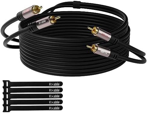 RCA Cable 15FT, 2RCA Male to 2RCA Male Stereo Audio Cable,【Oxygen-Free Copper, Hi-Fi Sound, Double Shielded】 2 RCA Car Audio Subwoofer Cord for Home Theater, HDTV, Amplifier, Hi-Fi System, Speaker