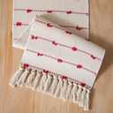 Caflife Christmas Valentines Table Runner 90 Inchs Long for Farmhouse Room Home Valentine's Day Decorations, Boho Red Table Runner, Natural Cotton Woven for Holiday Kitchen and Dining Table Decor