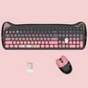 Cute Cat 2.4G USB Wireless Keyboard and Mouse Combo, Silent Keys, Candy Colors, Compatible with Notebook, PC (BlackPink-110Keys)