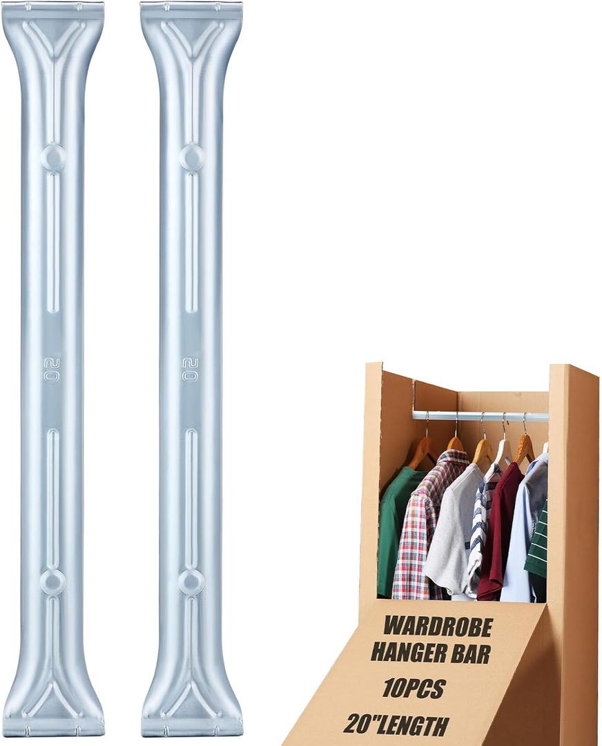 Zonon 10 Pack 20 Inch Length Wardrobe Hanger Bar for Wardrobe Moving Boxes Steel Hanger Bar for Packing Moving Capacity 150 Pounds (Does not Include Boxes)