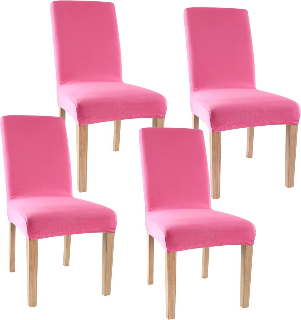Obstal Stretch Spandex Dining Room Chair Covers ?Set of 4 Universal Removable Washable Chair Seat Slipcovers Protector for Kitchen, Ceremony, Wedding, Banquet, Hotel and Party, Dark Pink