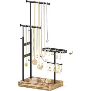 Alsonerbay Jewelry Organizer Stand, Necklace Holder Stand with Height Adjustable Design, Rotatable Jewelry Holder for Long Necklaces, Earrings, Jewlery Display and Storage (Carbonized Black and Black)
