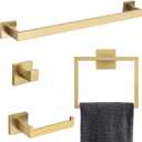 Brushed Gold Bathroom Towel Bar Sets Premium Stainless Steel 4-Piece Bathroom Hardware Set Wall Mounted Square Bathroom Accessories Kit