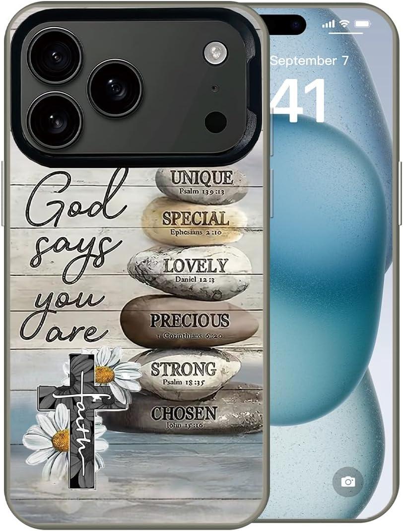 FENBAND God Cross Wood Grain Phone Case Compatible with iPhone 17 Pro Max Case, Bible God Quotes Flower Designs Shockproof Non-Drop Protective Cover (Pattern 3)