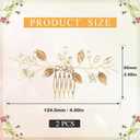 PAGOW 2 Pcs Leaf Hair Combs, Gold Rhinestone Hair Comb Clips, Hair Side Comb Clips, Crystal Wedding Headpiece Accessories For Women, Bride, Bridesmaid (4.90 x 2.58 inch)