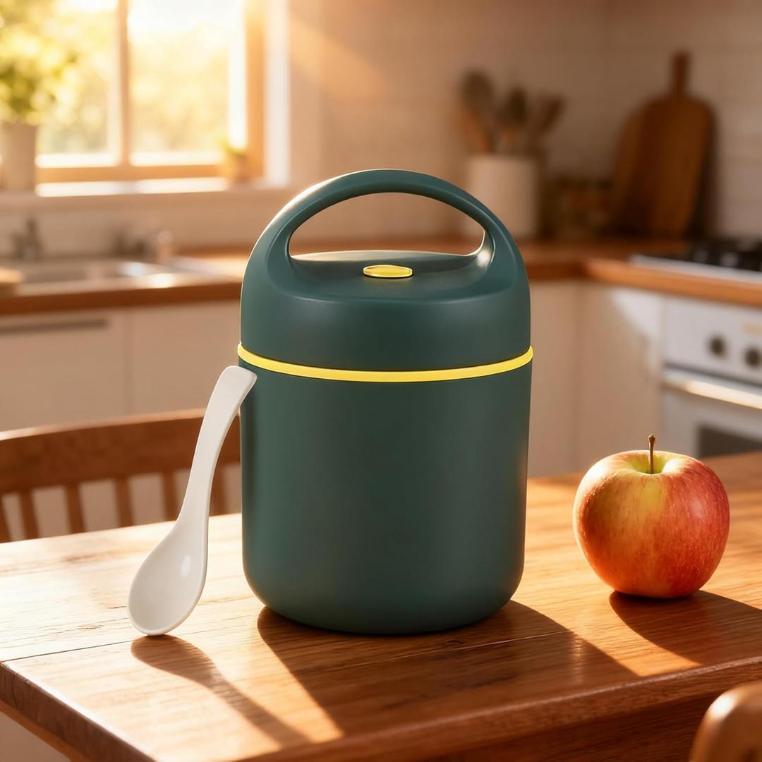 Stainless Steel Insulated Lunch Container - Leakproof Portable Bento Box for Adults, Compact Thermal Food Jar with Carry Handle, Office Commute & Outdoor Use, 500ml Capacity