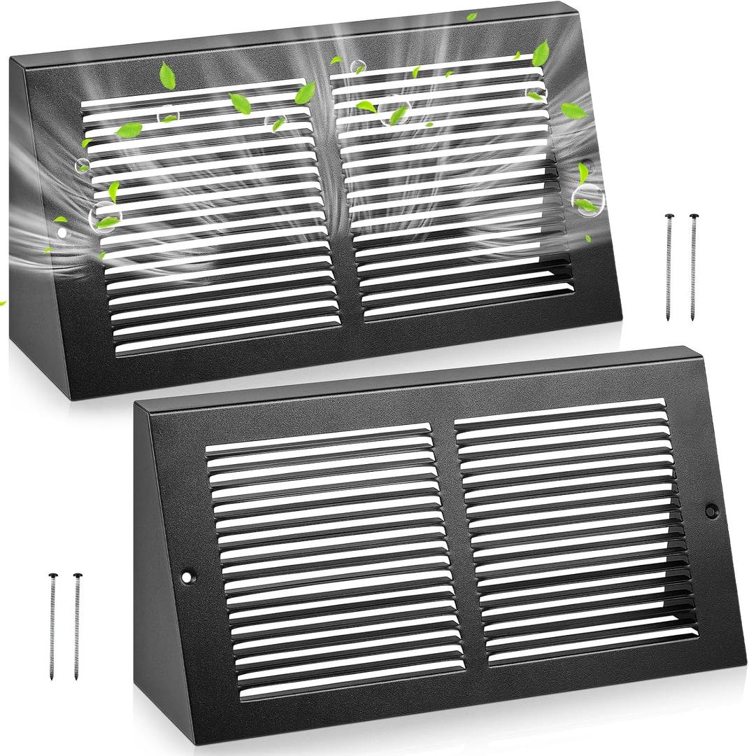 Landhoow 2 Pack Triangular Baseboard Return Air Grille, Fits 12" x 6" Duct Opening, Steel Vent Cover for Baseboard Vents, Black, Outer Dimensions 13-3/4" x 6-5/8"