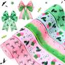 Hahafelt 30 Yards Halloween Witch Wired Edge Ribbon 2.5 in Fabric Pink and Green Witch Hat Bow Wired Edge Ribbon for Xmas Tree Decorations, Gift Wrapping DIY Bow Wreath Crafts Making, 5 Rolls