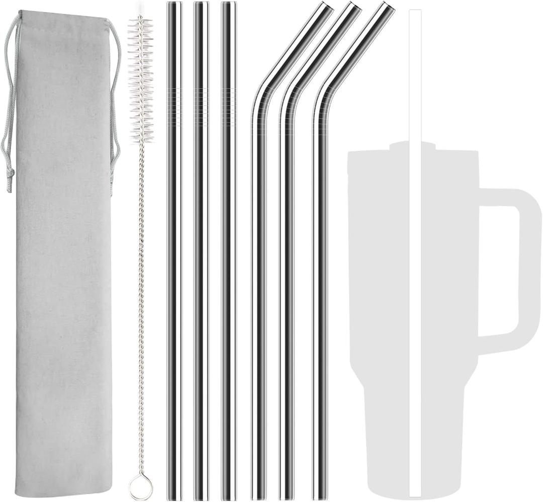 6 Pack Stainless Steel Straw Replacement 40 oz for Stanley Adventure Travel Tumbler, Reusable Straws with Cleaning Brush Compatible with Stanley 40oz Cup Tumbler