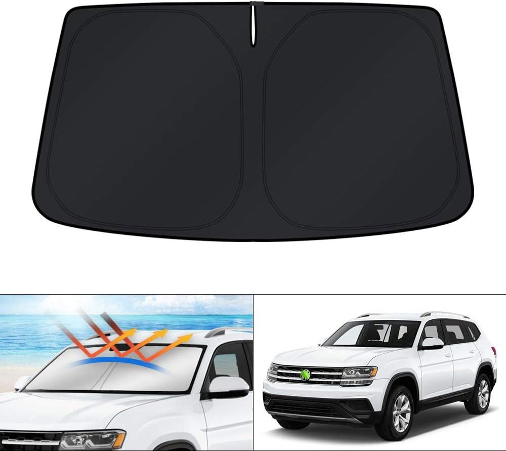 KUST Windshield Sun Shade for Volkswagen Atlas Accessories 2018-2024 2025 2026 VW Atlas Cross Sport Sunshade Foldable Sun Visor Protector Blocks UV Rays Keep Your Car Cooler