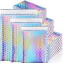 Bubble Mailers, 50 Pack Holographic Bubble Mailers with 3 Sizes, Waterproof Self Seal Adhesive Foil Glitter Glamour Shipping Bags for Mailing, Packing, Small Business, Jewelry Makeup Supplies