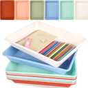 12 Pack Letter Size Flat Storage Paper Tray Organizer Bin Tray Plastic Stackable File Organizer for Classroom Library School Office Teacher Desktop Book Organization (Boho)