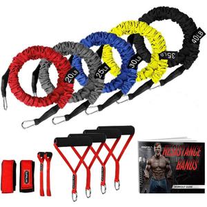 Resistance Bands, 15 Pieces Exercise Elastic Bands Set, 20lbs to 40lbs Resistance Tubes with Heavy Duty Protective Nylon Sleeves Anti-Snap for Fitness SUPALAK